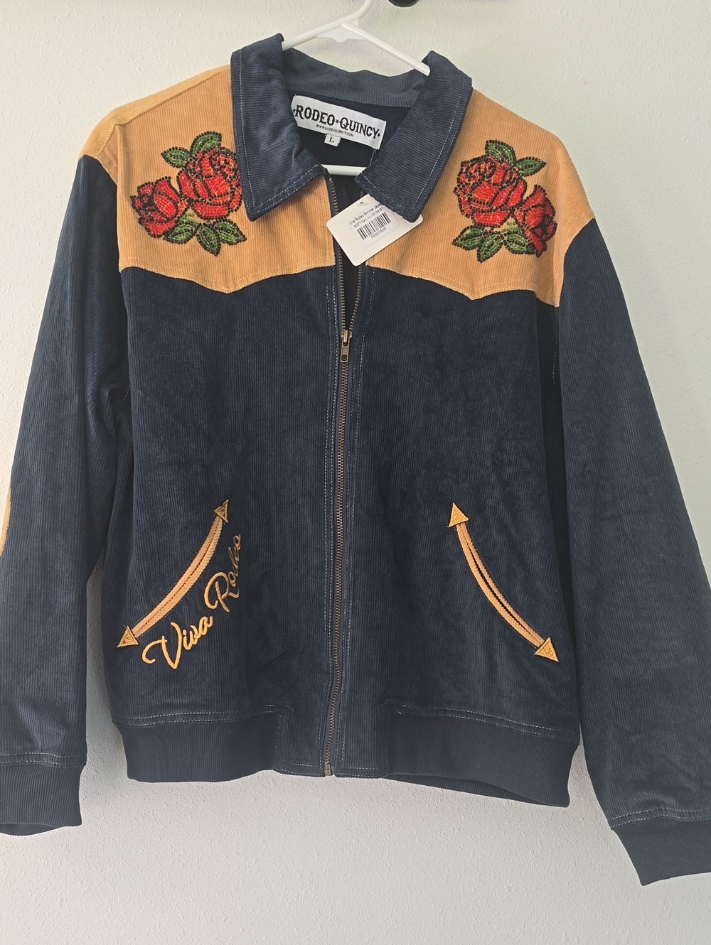 Rodeo Quincy Navy & Tan Embroidered Bomber Jacket